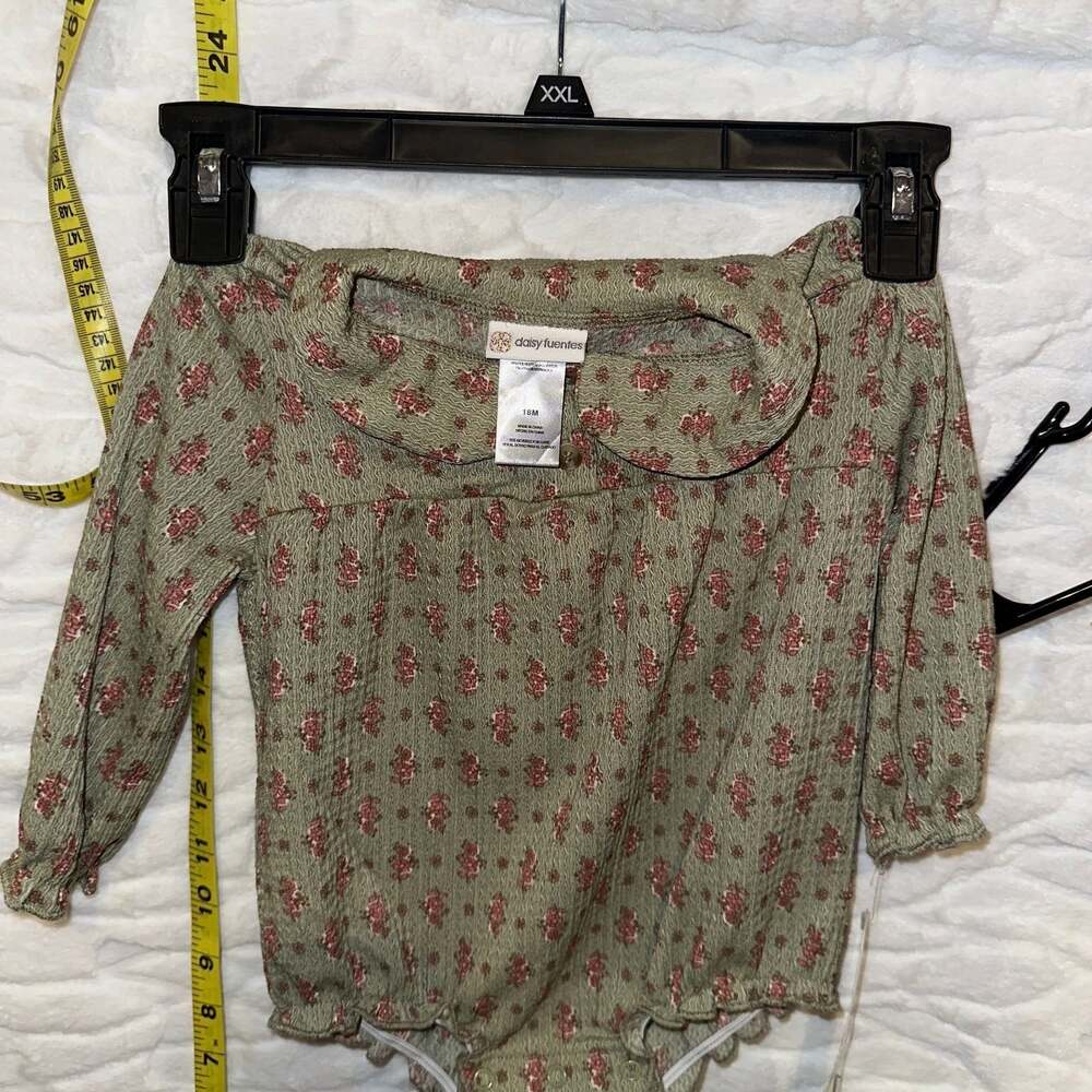 Daisy Fuentes Baby Girls 18M Green Floral Smocked Long Sleeve Bodysuit